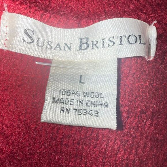 Susan Bristol 100% Wool Red Ruffle Rose Cardigan Jacket L — Textured Boho Cottag - Picture 8 of 12